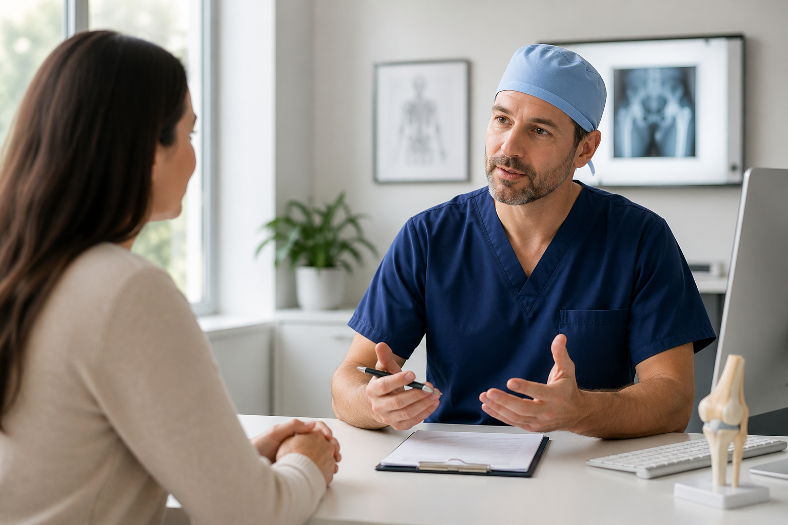 Patient meeting with surgeon before a biopsy
